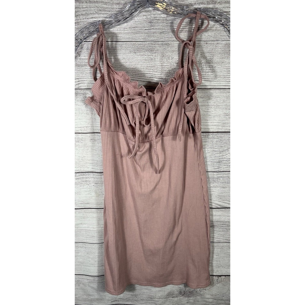 Zaful Ribbed Tie Strap Mini Dress Women's Medium Pink Bodycon